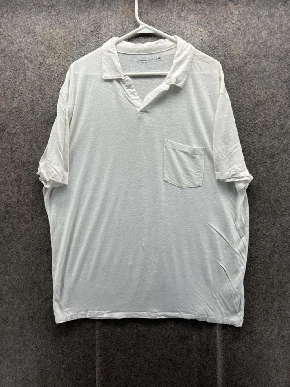 Abercrombie & Fitch Polo Shirt Mens 2XL White Linen Blend Pocket Lightweight